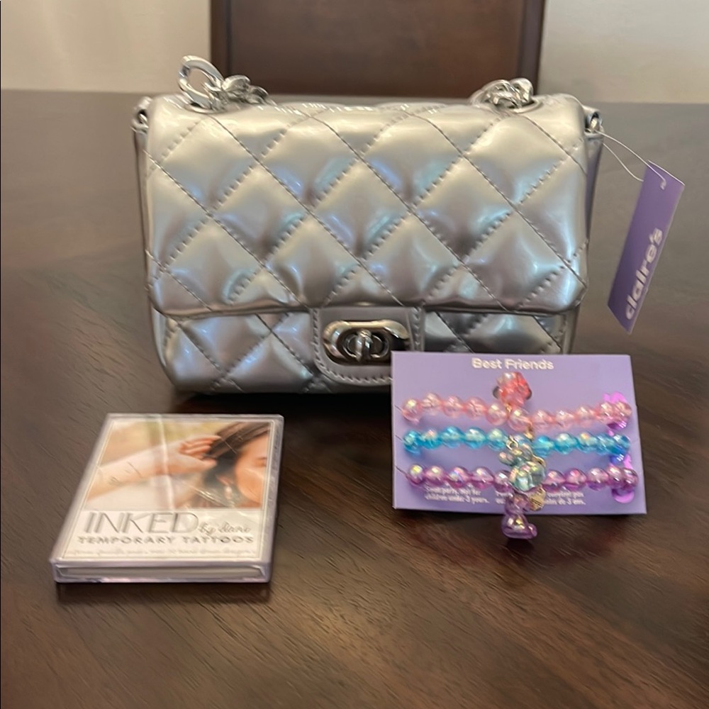 Claire's Silver Quilted Crossbody Bag